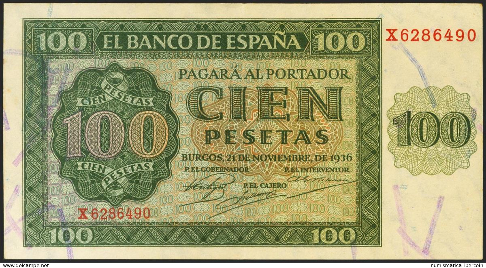 100 Pesetas. 21 De Noviembre De 1936. Serie X, última Serie Emitida. (Edifil 20 - Autres & Non Classés