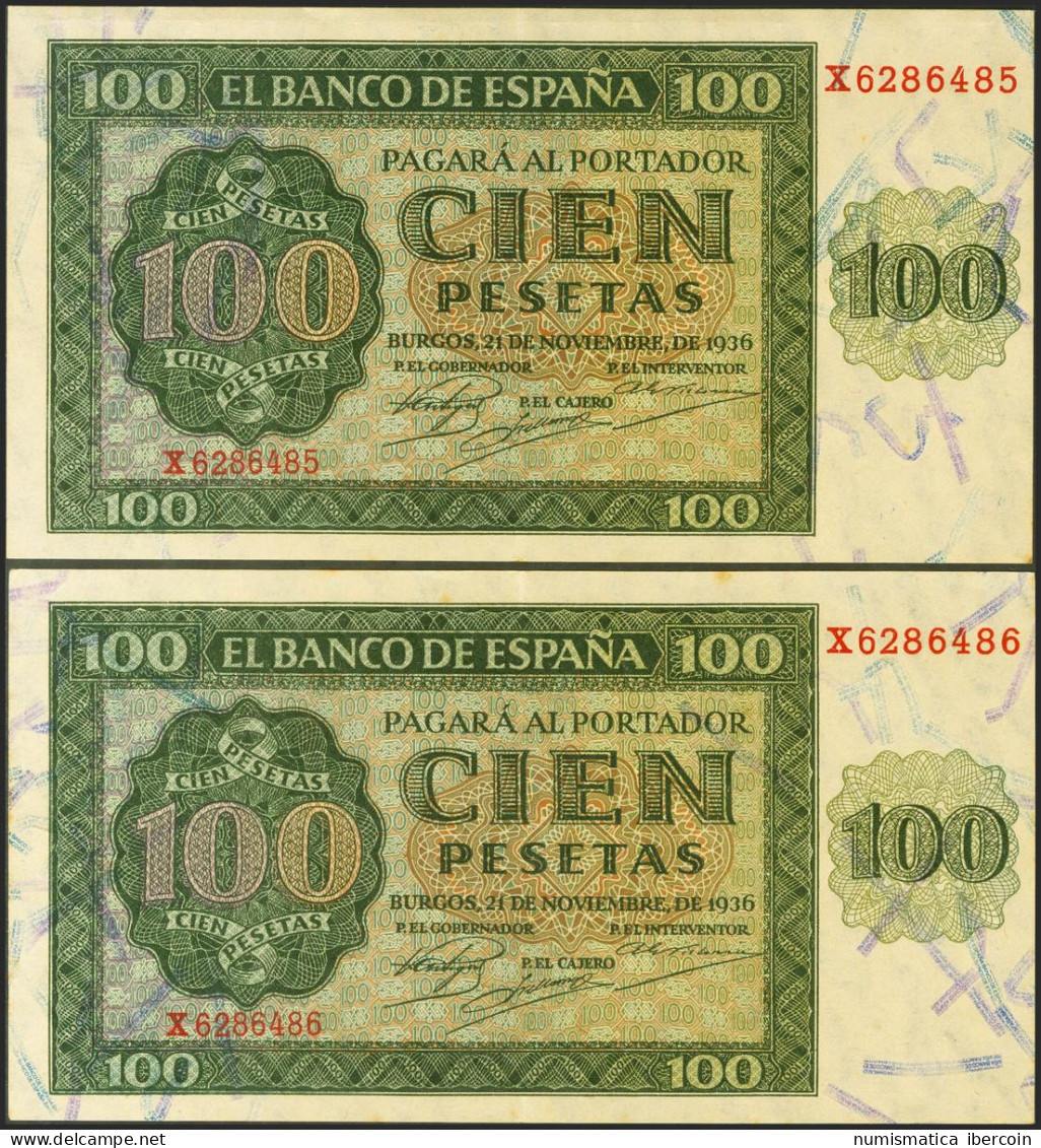 100 Pesetas. 21 De Noviembre De 1936. Pareja Correlativa. Serie X, última Serie - Other & Unclassified