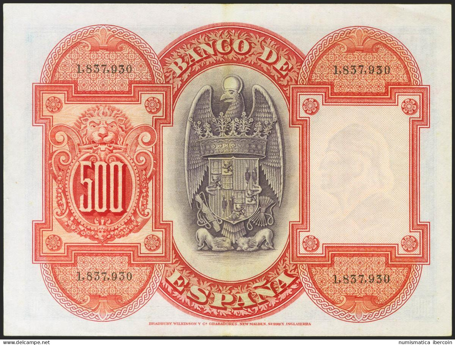 500 Pesetas. 24 De Julio De 1927. Sin Serie Y Numeración Posterior A 1602000. ( - Otros & Sin Clasificación