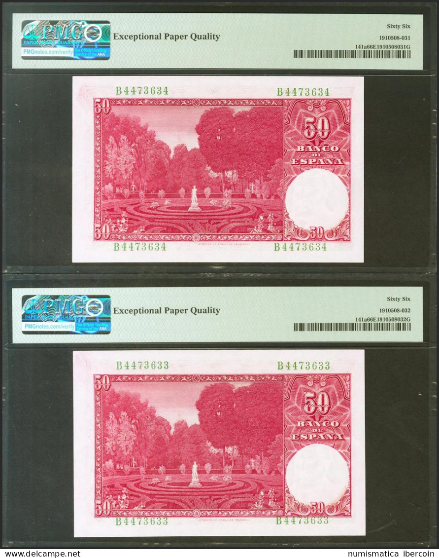 50 Pesetas. 31 De Diciembre De 1951. Pareja Correlativa. Serie B. (EDifil 2021: - Other & Unclassified