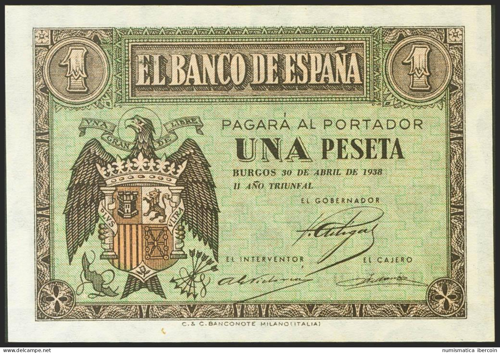 1 Peseta. 30 De Abril De 1938. Serie G. (Edifil 2021: 428a). Apresto Original.  - Otros & Sin Clasificación