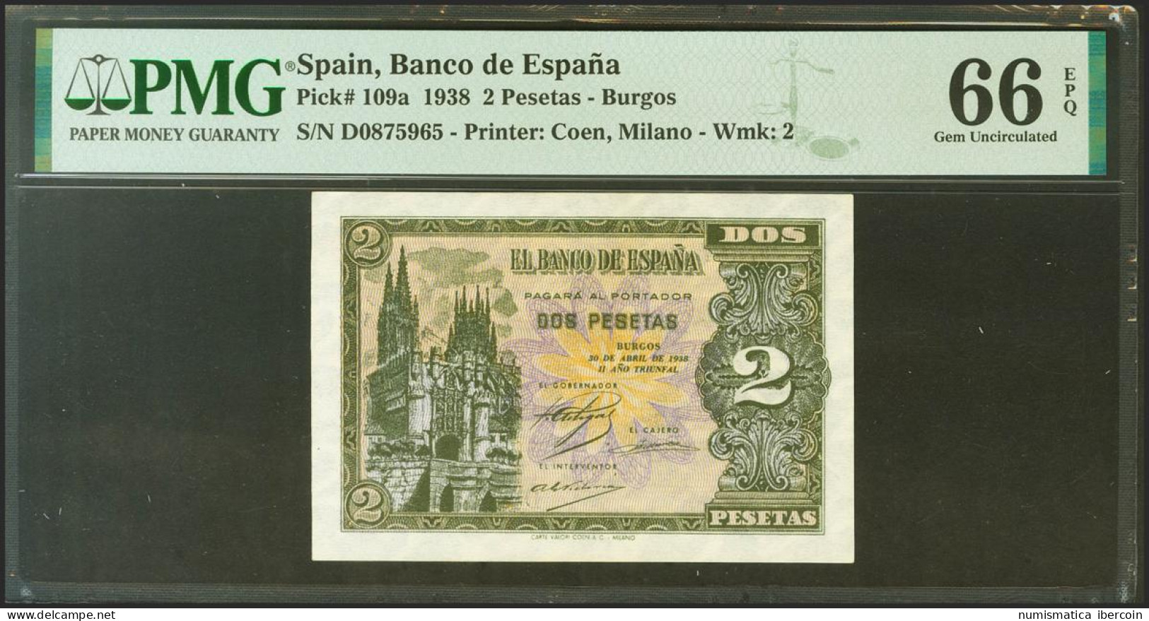 2 Pesetas. 30 De Abril De 1938. Serie D. (Edifil 2021: 429a, Pick: 109a). Raro  - Otros & Sin Clasificación