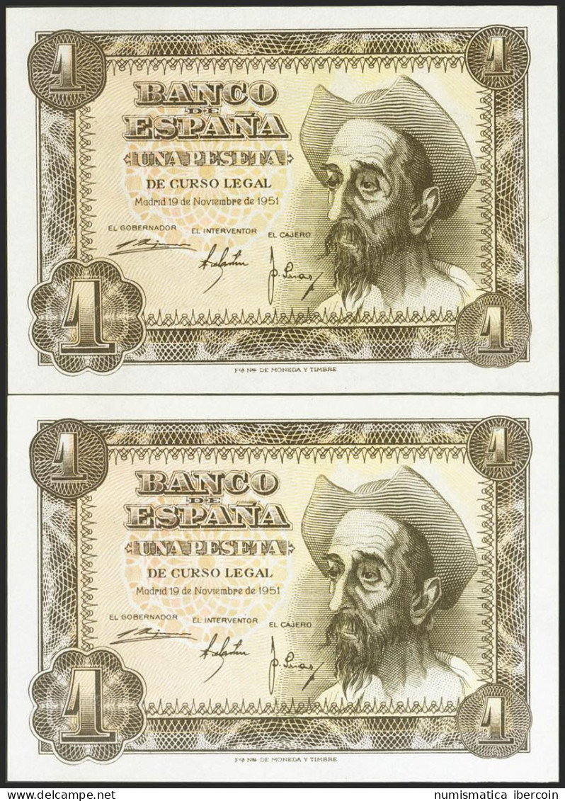 1 Peseta. 19 De Noviembre De 1951. Pareja Correlativa. Serie N. (Edifil 2021: 4 - Otros & Sin Clasificación