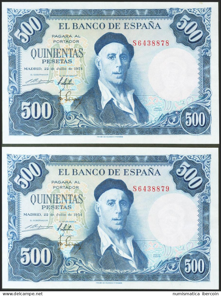 500 Pesetas. 22 De Julio De 1954. Pareja Correlativa. Serie S. (Edifil 2021: 46 - Autres & Non Classés