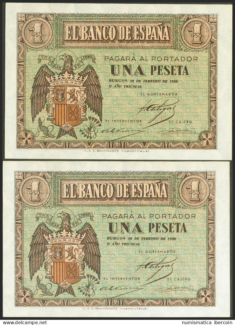 1 Peseta. 28 De Febrero De 1938. Pareja Correlativa. Serie E. (Edifil 2021: 427 - Altri & Non Classificati