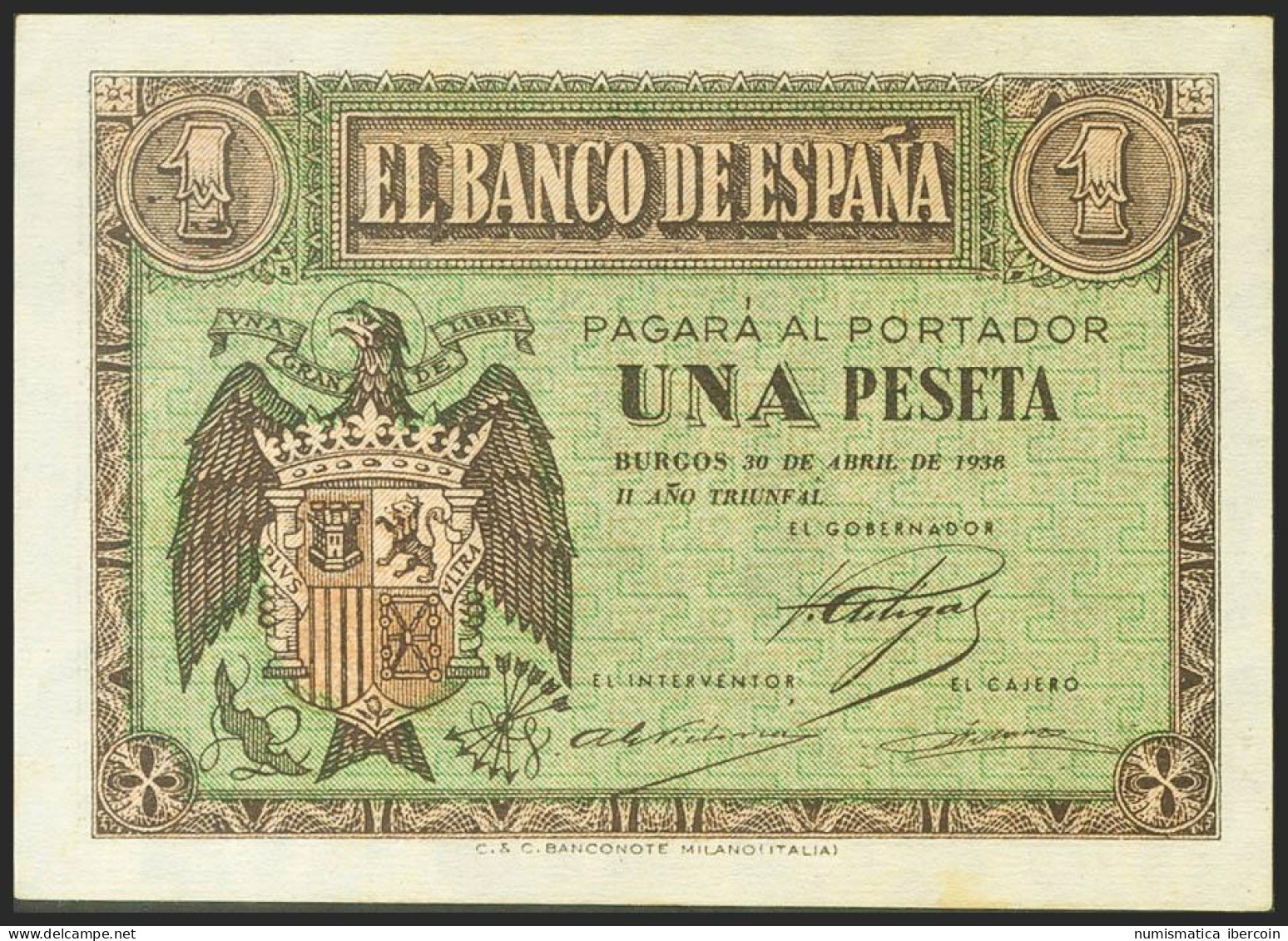 1 Peseta. 30 De Abril De 1938. Serie I. (Edifil 2021: 428a). Apresto Original.  - Otros & Sin Clasificación