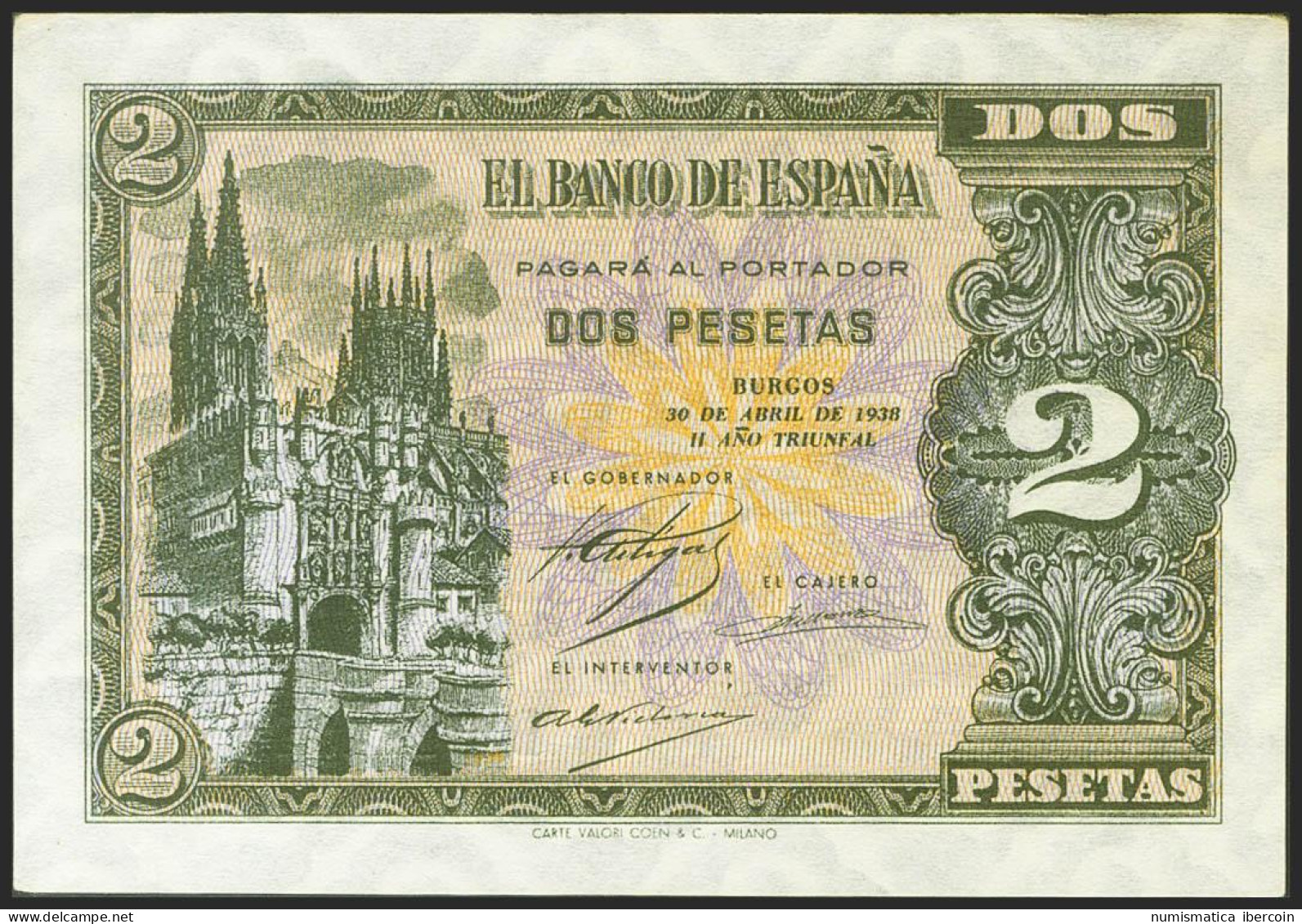 2 Pesetas. 30 De Abril De 1938. Serie D. (Edifil 2021: 429a). Apresto Original. - Otros & Sin Clasificación