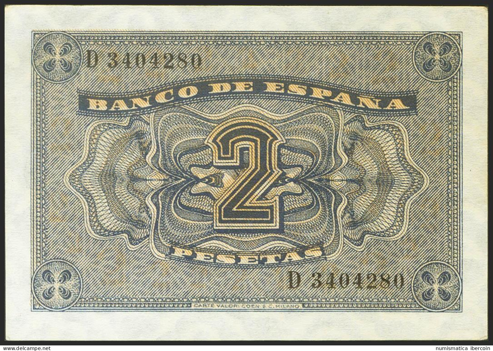 2 Pesetas. 30 De Abril De 1938. Serie D. (Edifil 2021: 429a). Apresto Original. - Otros & Sin Clasificación