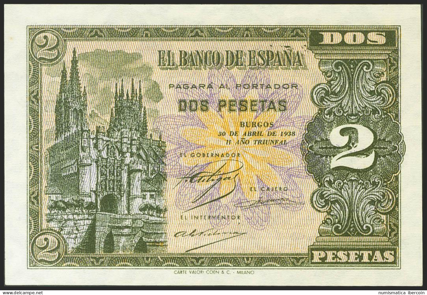 2 Pesetas. 30 De Abril De 1938. Serie G. (Edifil 2021: 429a). Apresto Original. - Otros & Sin Clasificación