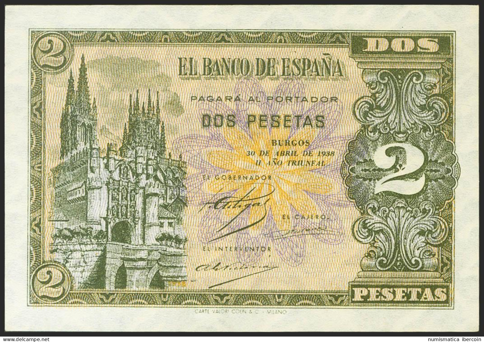 2 Pesetas. 30 De Abril De 1938. Serie I. (Edifil 2021: 429a). Apresto Original. - Andere & Zonder Classificatie