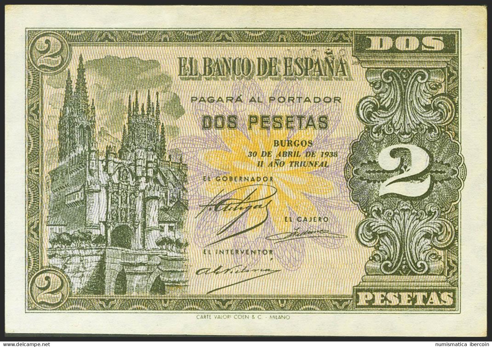 2 Pesetas. 30 De Abril De 1938. Serie L. (Edifil 2021: 429a). Apresto Original. - Otros & Sin Clasificación