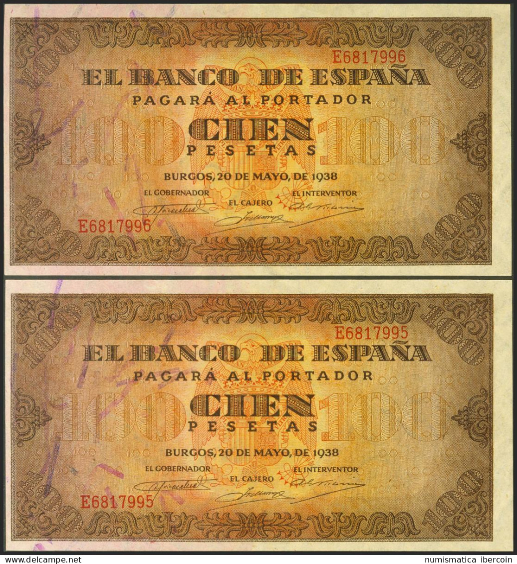 100 Pesetas. 20 De Mayo De 1938. Pareja Correlativa. Serie E. (Edifil 2021: 432 - Andere & Zonder Classificatie