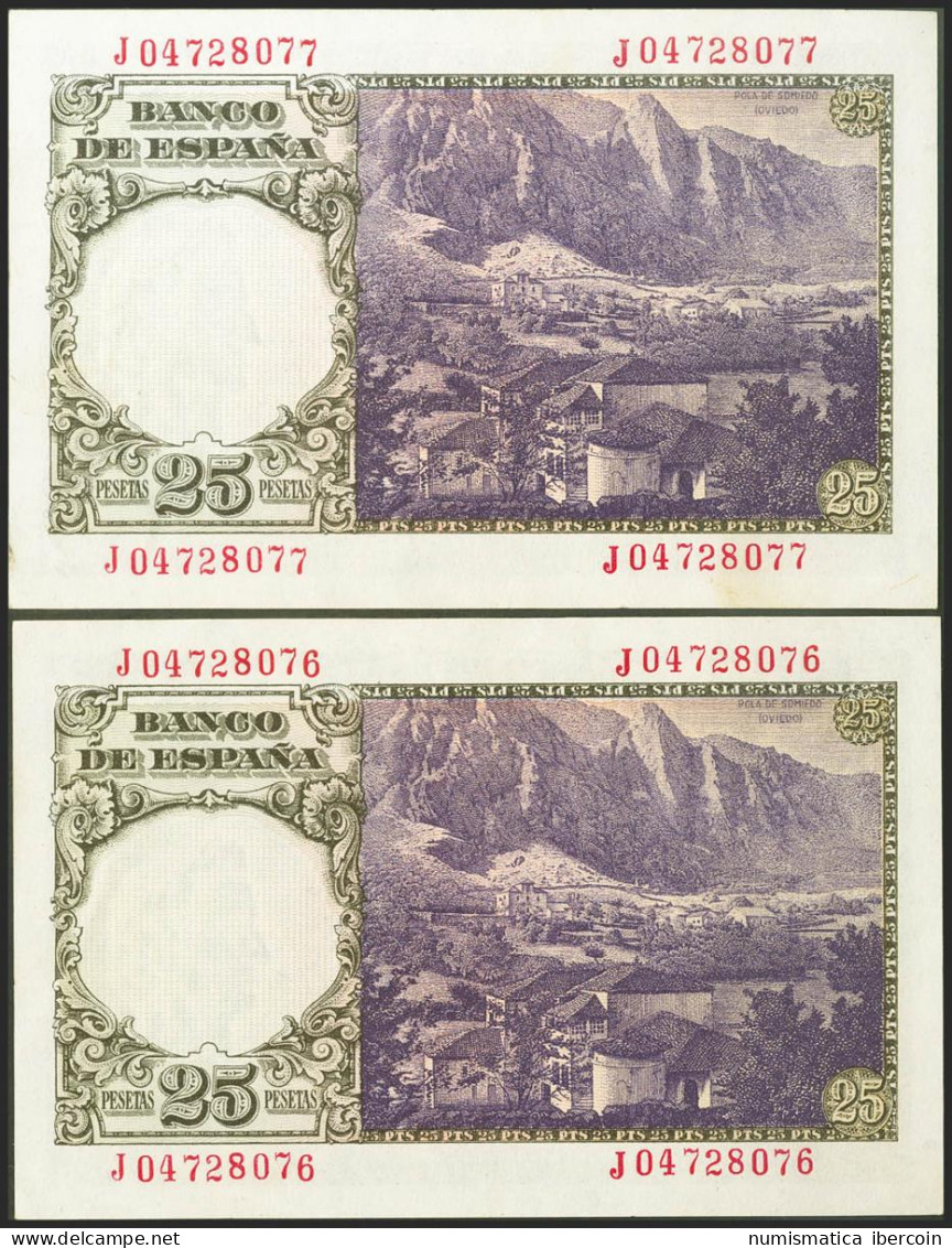 25 Pesetas. 19 De Febrero De 1946. Pareja Correlativa, Serie J. (Edifil 2021: 4 - Autres & Non Classés