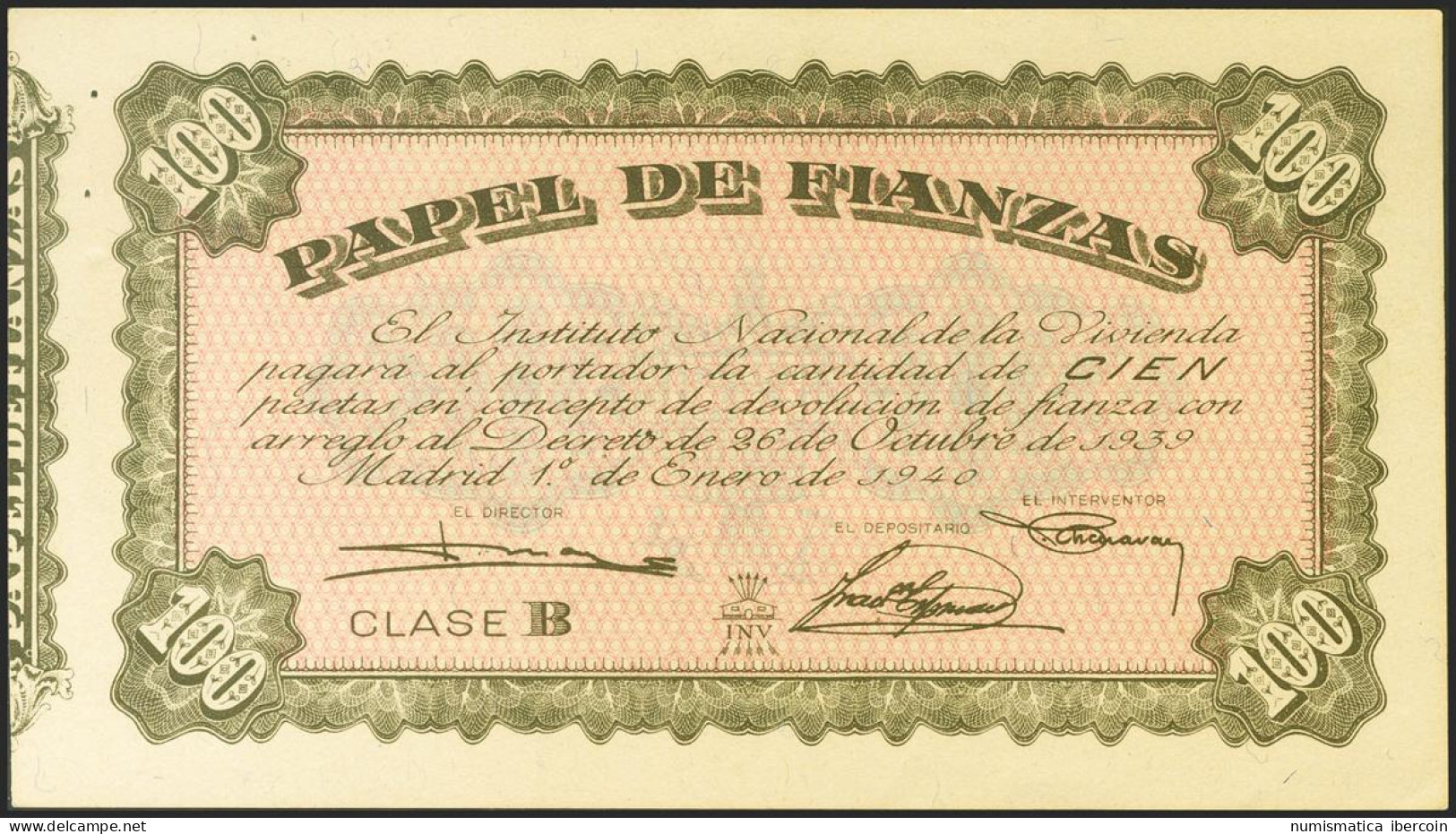 100 Pesetas. 26 De Octubre De 1940. Papel Finanzas. Puntitos De Grapa. EBC+. - Andere & Zonder Classificatie