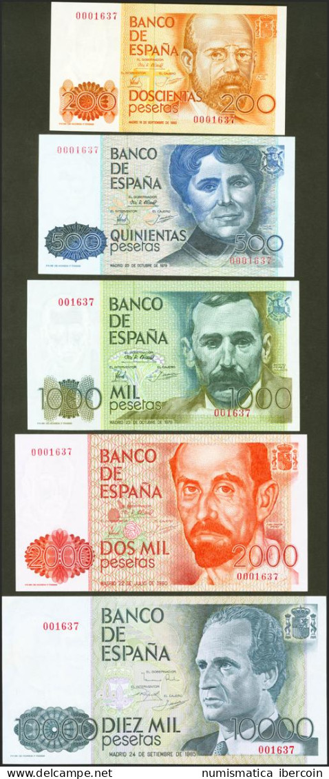 Conjunto De 5 Billetes Del Banco De España De 200 Pesetas, 500 Pesetas, 1000 Pe - Otros & Sin Clasificación