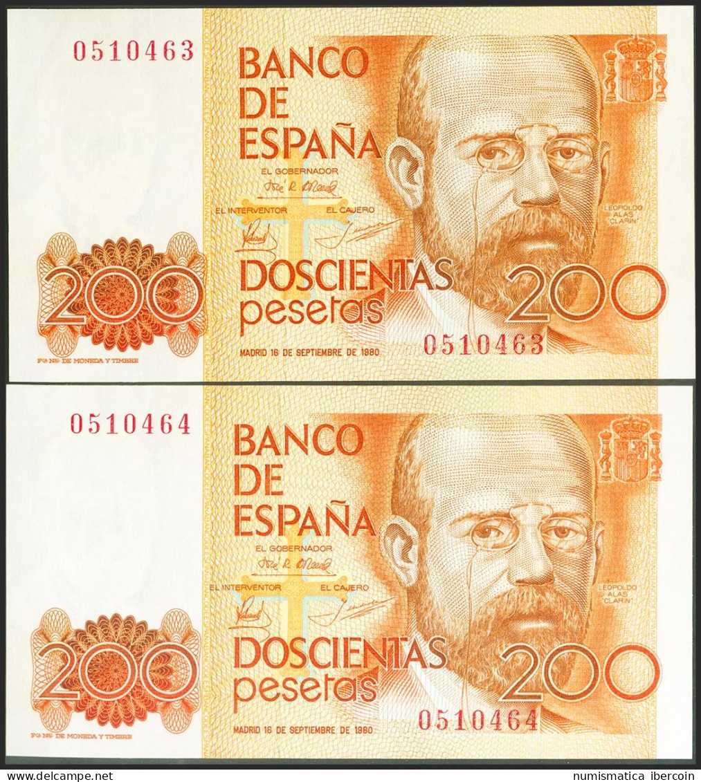 200 Pesetas. 16 De Septiembre De 1980. Pareja Correlativa. Sin Serie. (Edifil 2 - Altri & Non Classificati