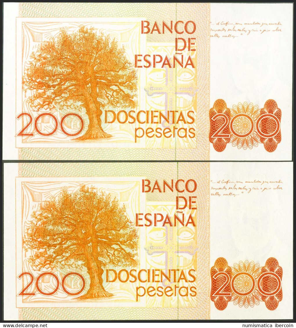 200 Pesetas. 16 De Septiembre De 1980. Pareja Correlativa. Sin Serie. (Edifil 2 - Otros & Sin Clasificación