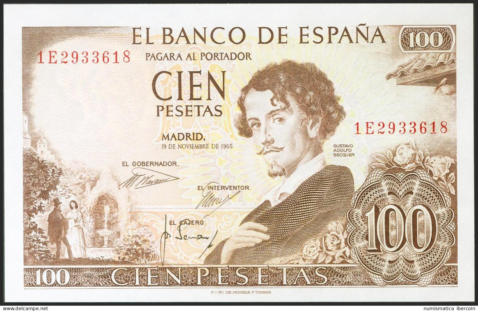 100 Pesetas. 19 De Noviembre De 1965. Serie 1E. (Edifil 2021: 470a). Apresto Or - Andere & Zonder Classificatie