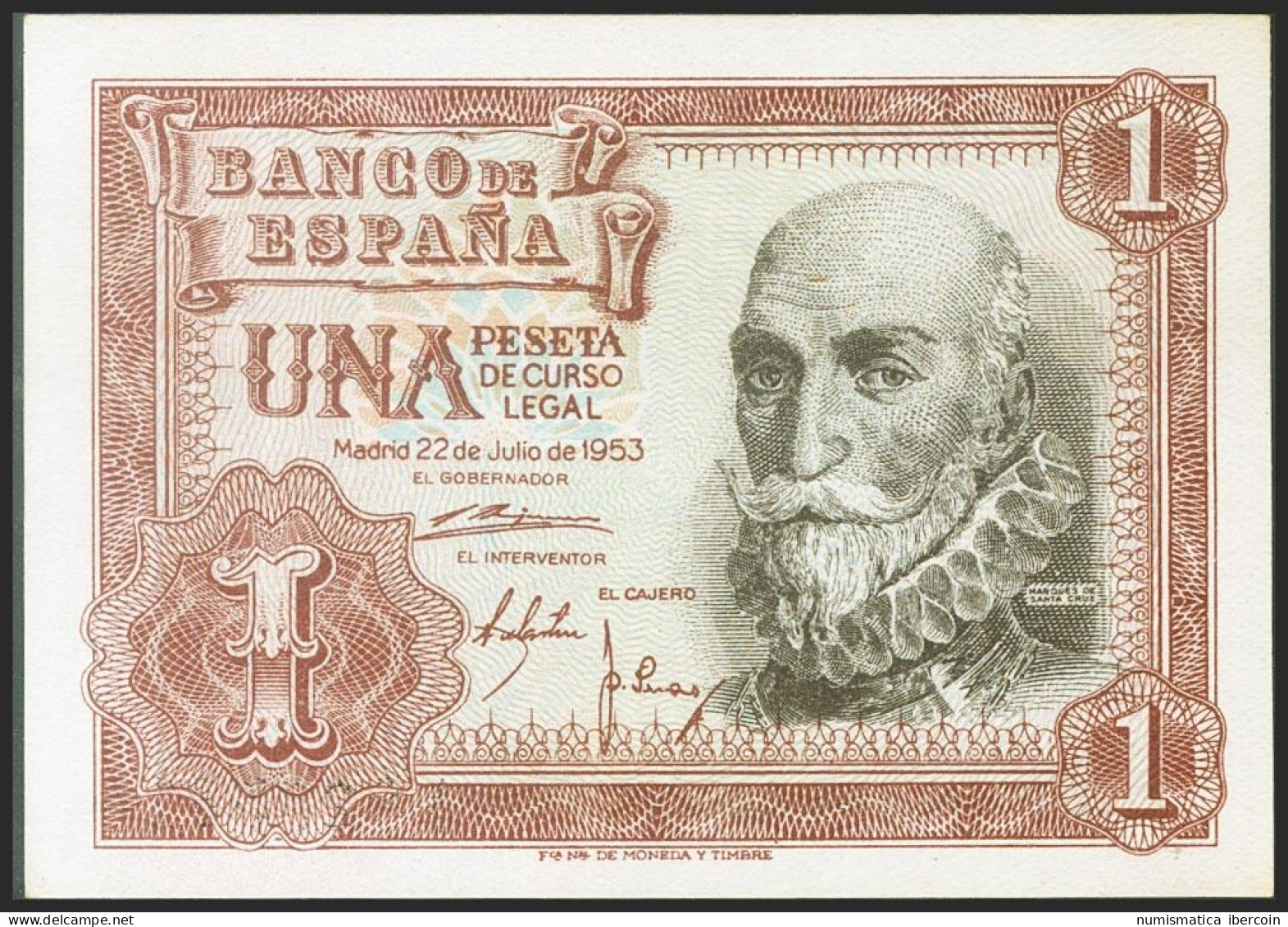 1 Peseta. 22 De Julio De 1953. Serie A. (Edifil 2021: 465a). Apresto Original.  - Autres & Non Classés