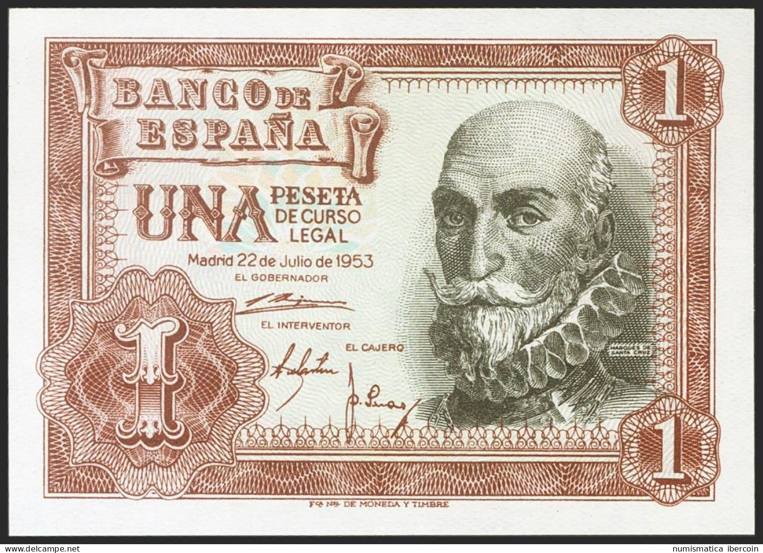 1 Peseta. 22 De Julio De 1953. Serie J. (Edifil 2021: 465a). Apresto Original.  - Other & Unclassified