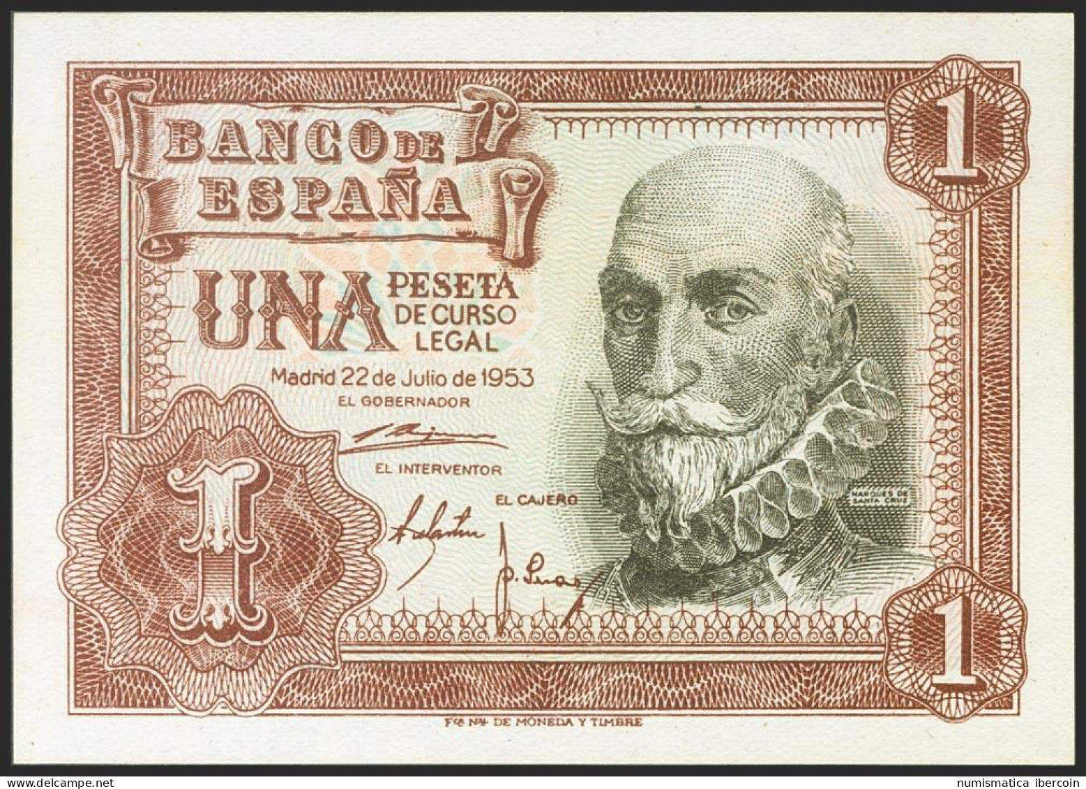 1 Peseta. 22 De Julio De 1953. Serie W. (Edifil 2021: 465a). Apresto Original.  - Otros & Sin Clasificación