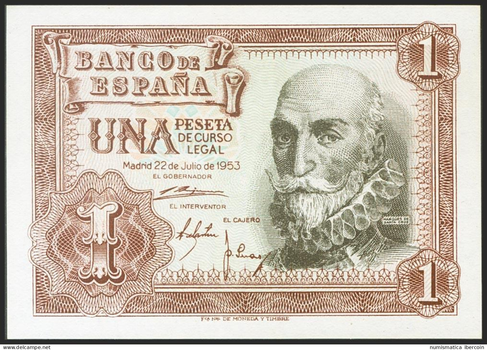 1 Peseta. 22 De Julio De 1953. Serie Z. (Edifil 2021: 465a). Apresto Original.  - Autres & Non Classés