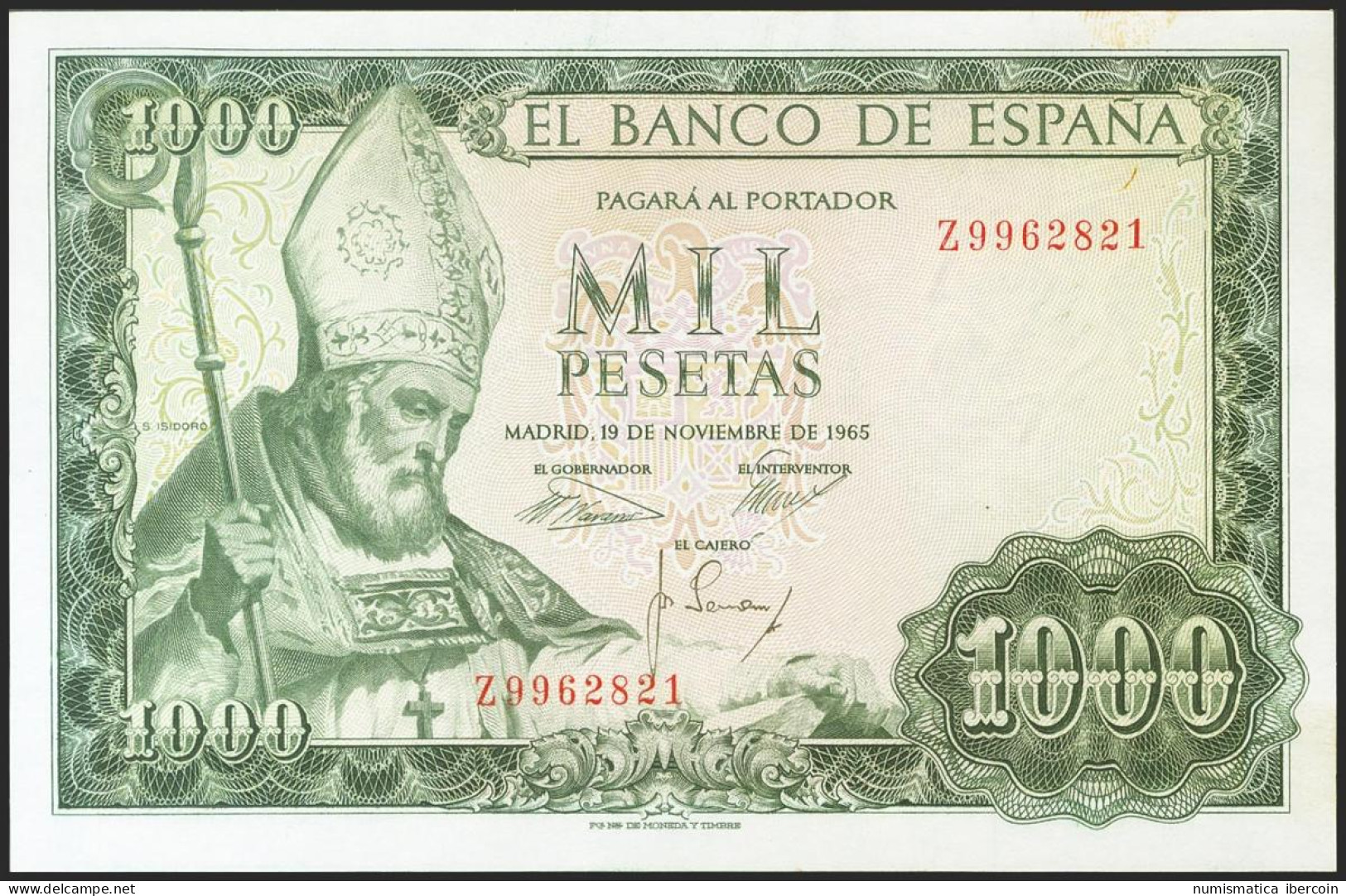 1000 Pesetas. 19 De Noviembre De 1965. Serie Z. (Edifil 2021: 471b). Apresto Or - Andere & Zonder Classificatie