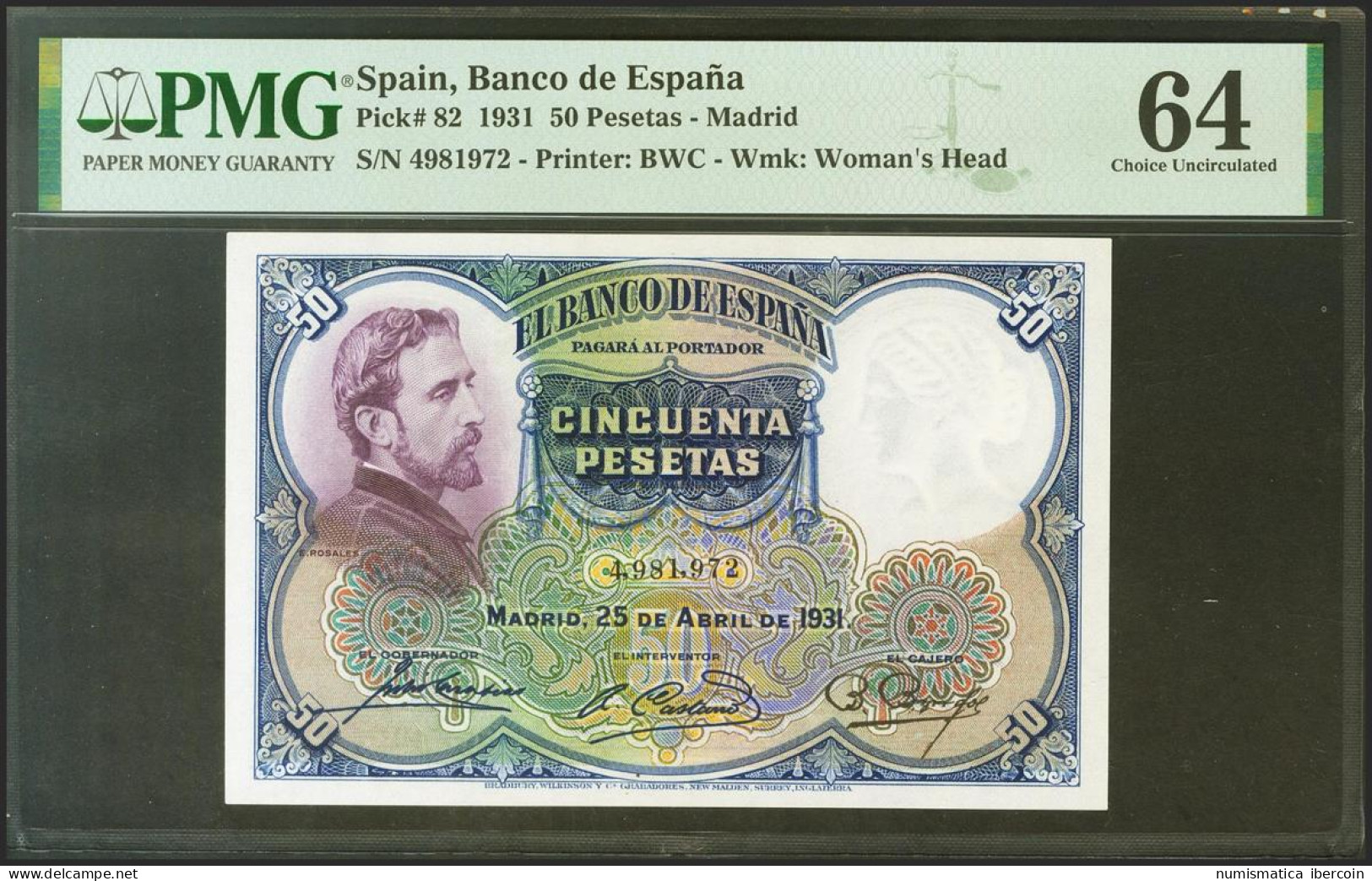 50 Pesetas. 25 De Abril De 1931. Sin Serie. (Edifil 2021: 359). SC. Encapsulado - Altri & Non Classificati