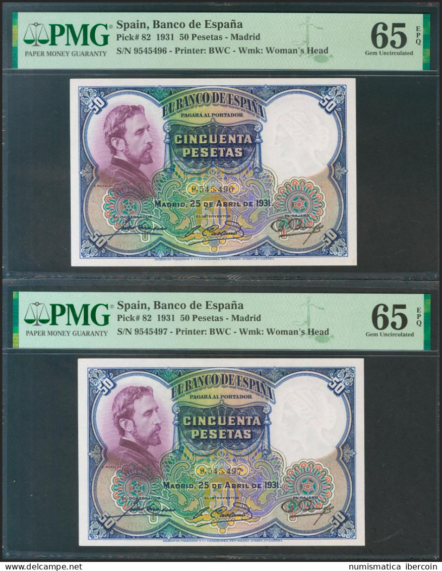 50 Pesetas. 25 De Abril De 1931. Pareja Correlativa. Sin Serie. (Edifil 2021: 3 - Sonstige & Ohne Zuordnung