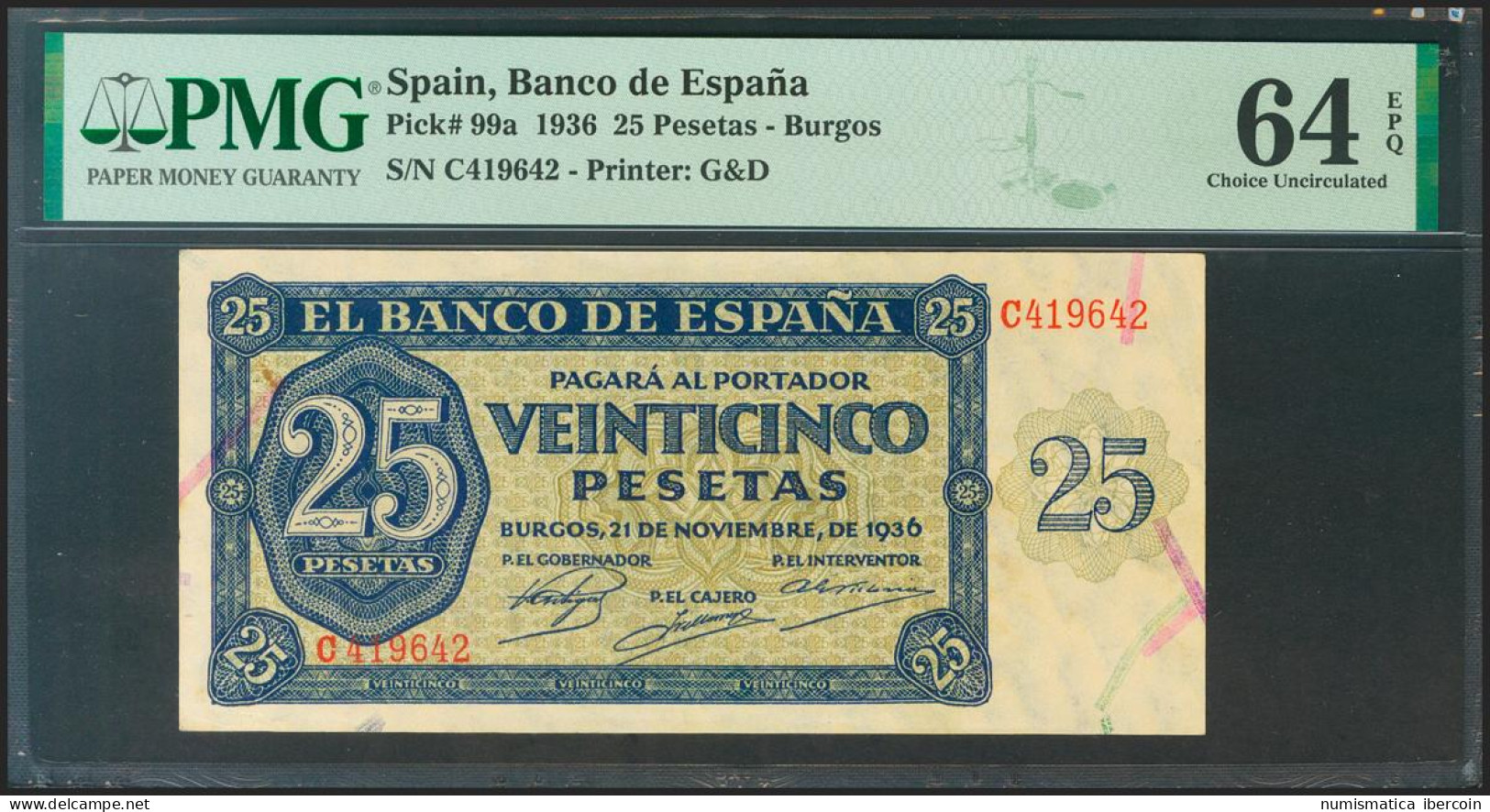 25 Pesetas. 21 De Noviembre De 1936. Serie C. (Edifil 2021: 419a, Pick: 99a). R - Altri & Non Classificati