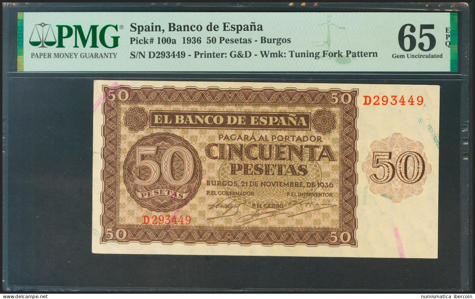 50 Pesetas. 21 De Noviembre De 1936. Serie D. (Edifil 2021: 420a, Pick: 100a).  - Andere & Zonder Classificatie