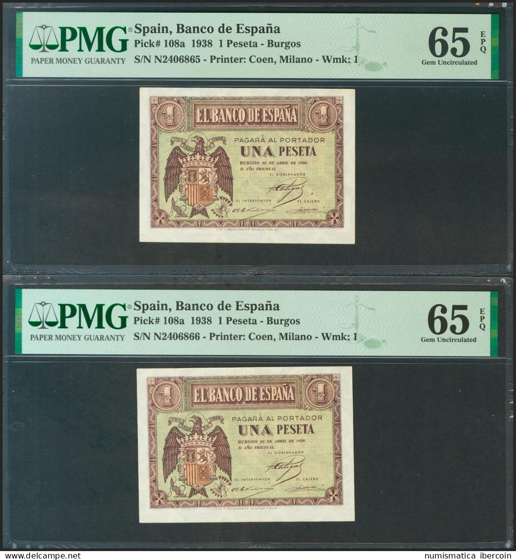 1 Pesetas. 30 De Abril De 1938. Pareja Correlativa. Serie N, última Serie Emiti - Other & Unclassified