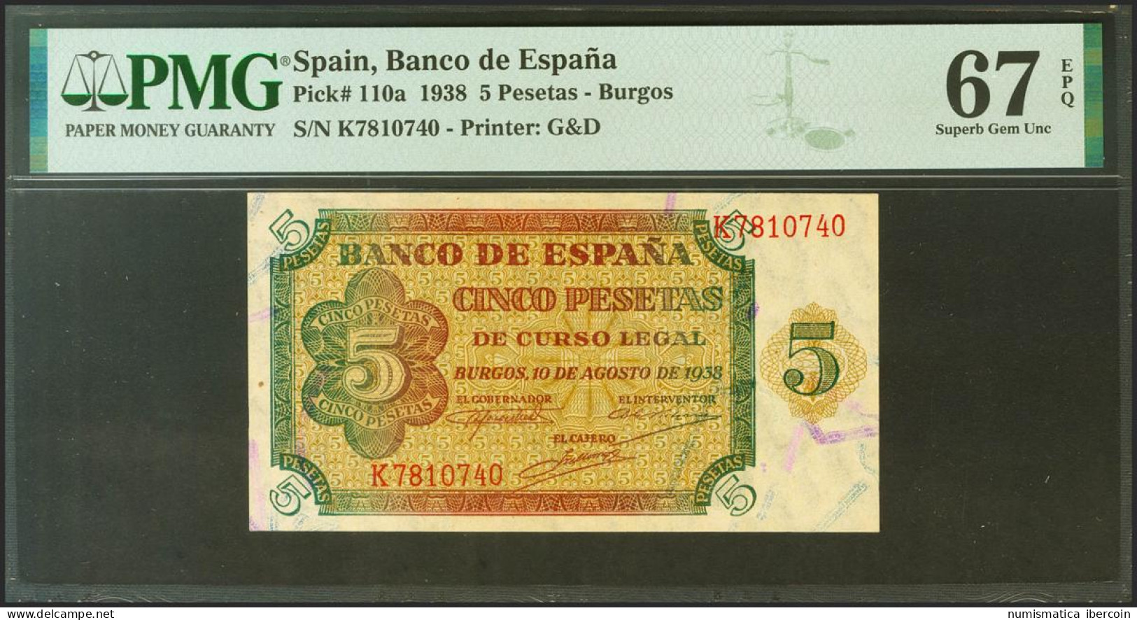 5 Pesetas. 10 De Agosto De 1938. Serie K. (Edifil 2021: 435a, Pick: 110a). Raro - Otros & Sin Clasificación