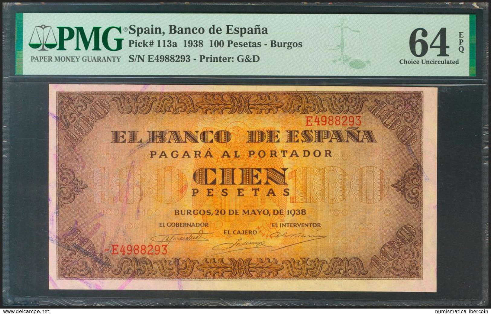 100 Pesetas. 20 De Mayo De 1938. Serie E. (Edifil 2021: 432a, Pick: 113a). Inus - Autres & Non Classés