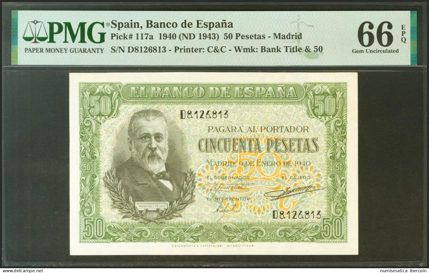 50 Pesetas. 9 De Enero De 1940. Serie D. (Edifil 2021: 437a, Pick: 117a). Raro  - Other & Unclassified