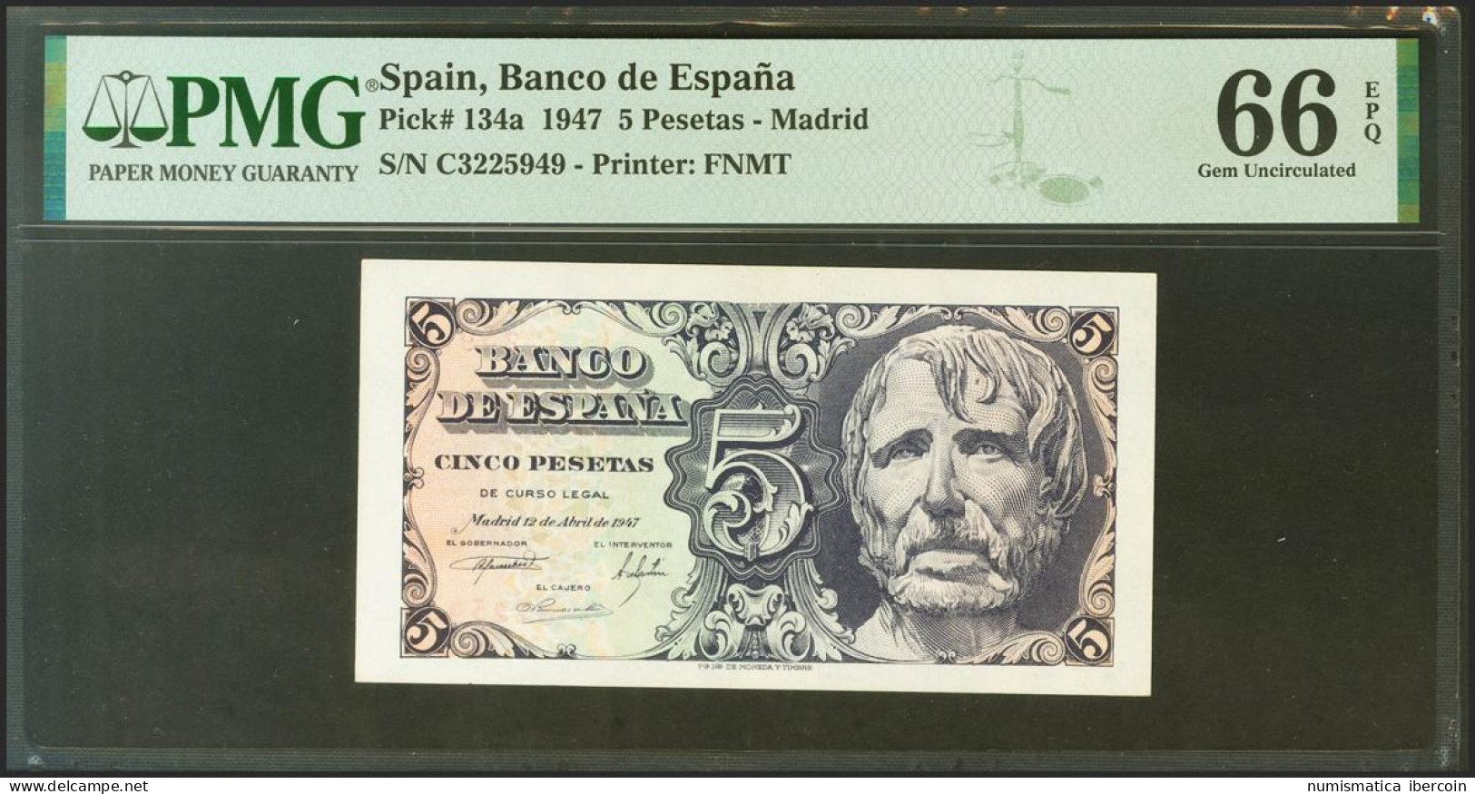 5 Pesetas. 12 De Abril De 1947. Serie C. (Edifil 2021: 454a, Pick: 134a). Raro  - Other & Unclassified