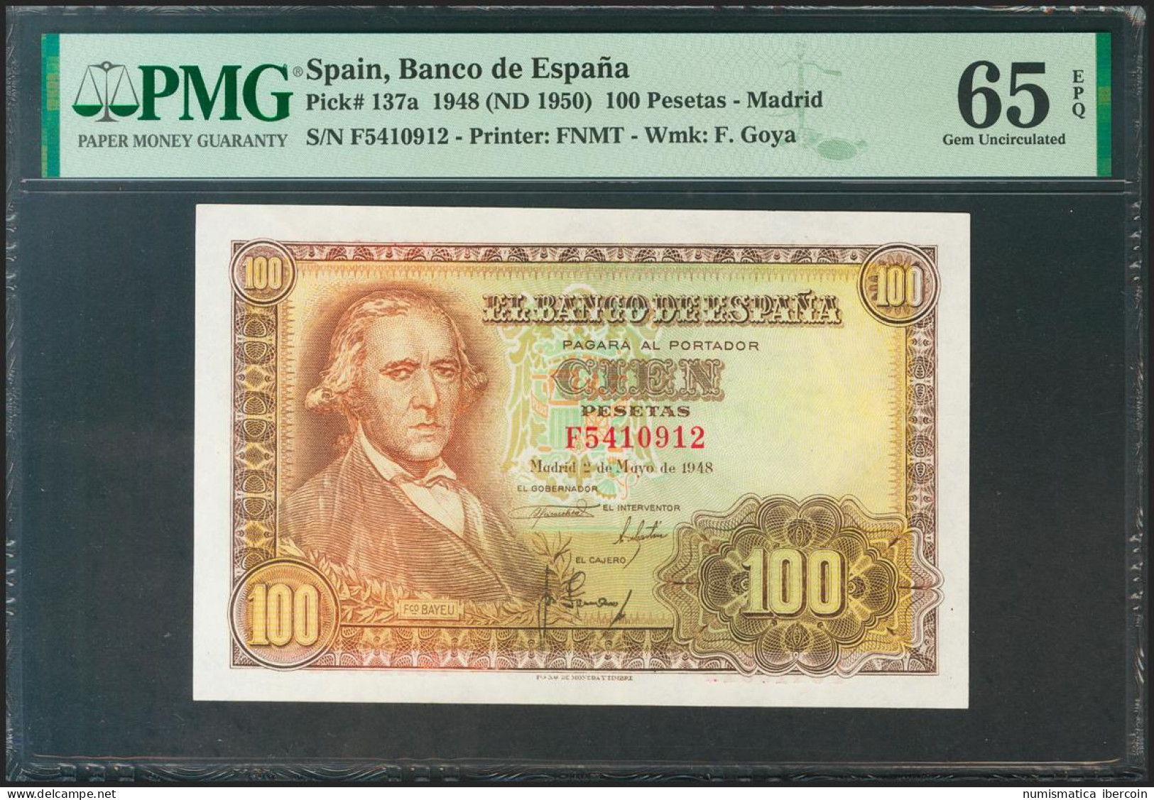 100 Pesetas. 2 De Mayo De 1948. Serie F. (Edifil 2021: 456a, Pick: 137a). Raro  - Altri & Non Classificati