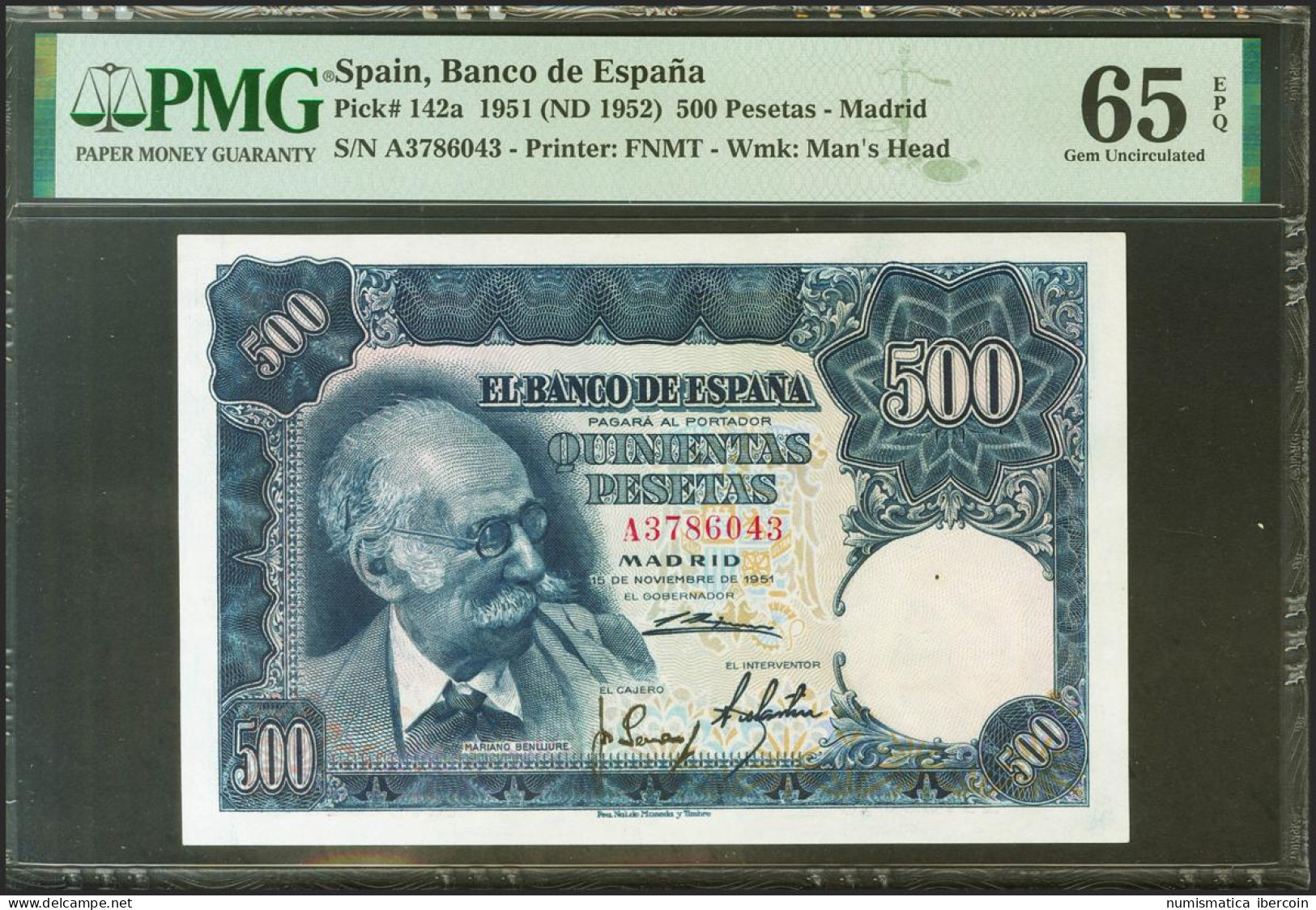 500 Pesetas. 15 De Noviembre De 1951. Serie A. (Edifil 2021: 460a, Pick: 142a). - Andere & Zonder Classificatie