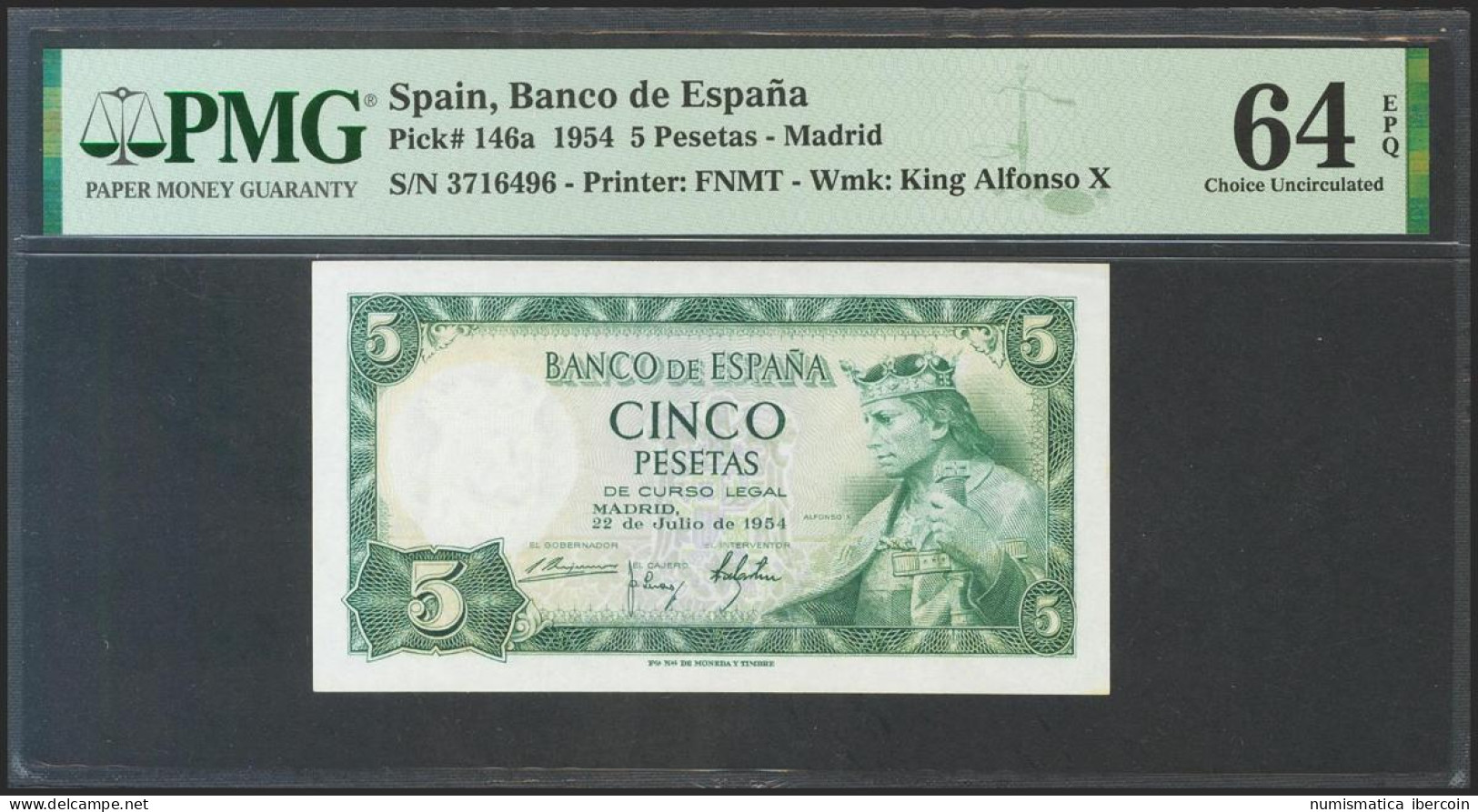 5 Pesetas. 22 De Julio De 1953. Sin Serie. (Edifil 2021: 466, Pick: 146a). Inus - Other & Unclassified