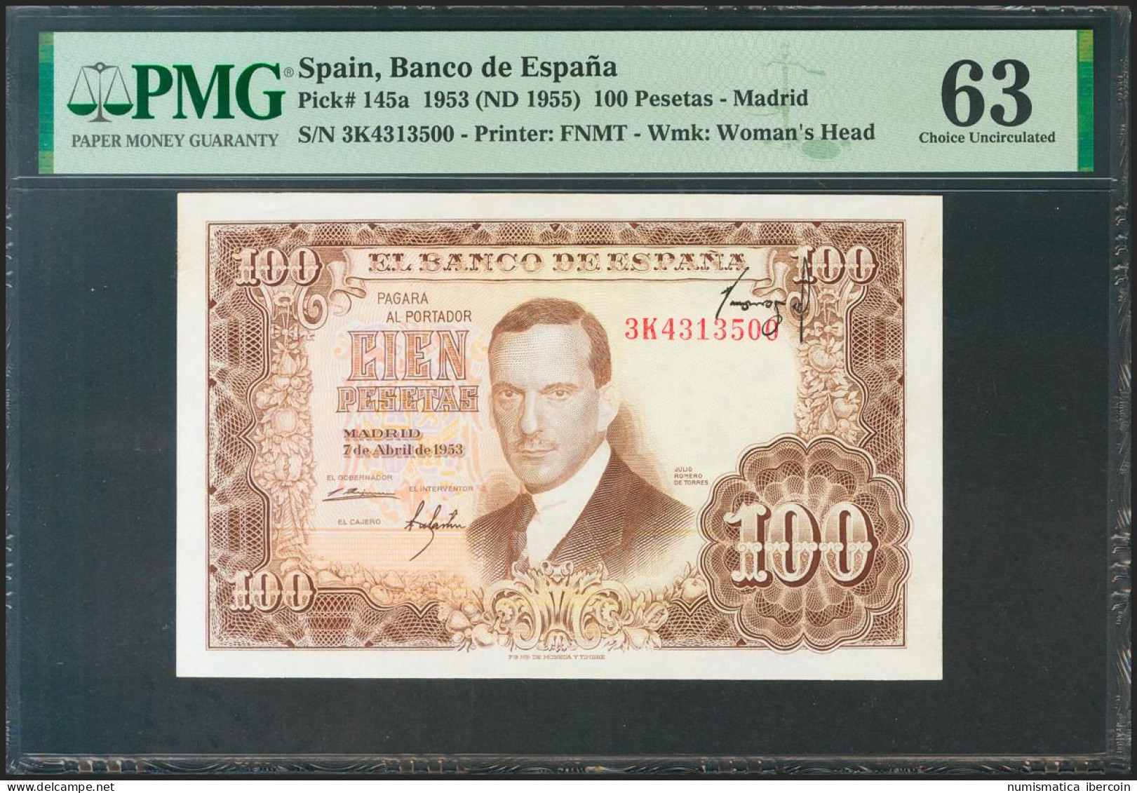 100 Pesetas. 7 De Abril De 1953. Error Firma De Cajero Invertida E Impresa En L - Autres & Non Classés