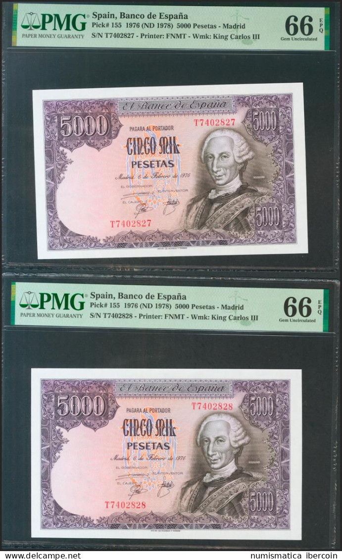 5000 Pesetas. 6 De Febrero De 1976. Pareja Correlativa. Serie T. (Edifil 2021:  - Other & Unclassified