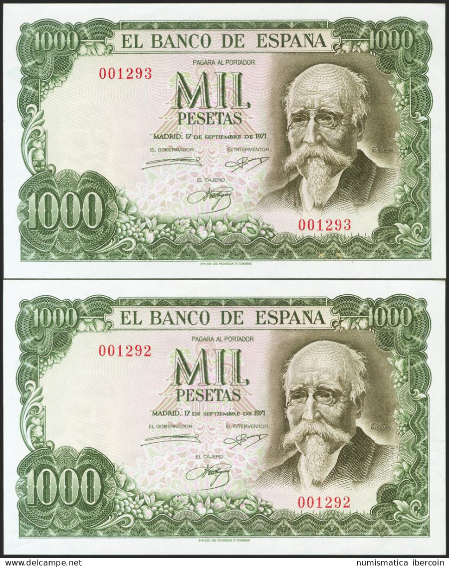 1000 Pesetas. 17 De Septiembre De 1971. Pareja Correlativa. Sin Serie Y Numerac - Autres & Non Classés