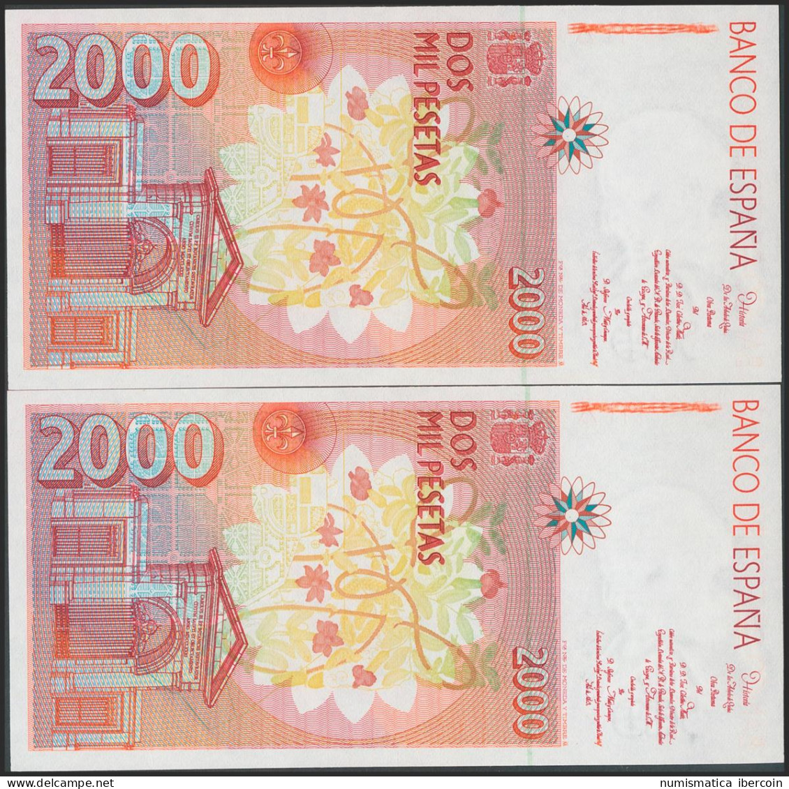 2000 Pesetas. 24 De Abril De 1992. Pareja Correlativa. Sin Serie Y Numeración B - Other & Unclassified