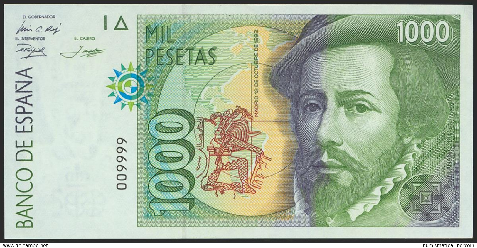 1000 Pesetas. 12 De Octubre De 1992. Sin Serie Y Numeración Muy Baja Y Capicúa  - Other & Unclassified