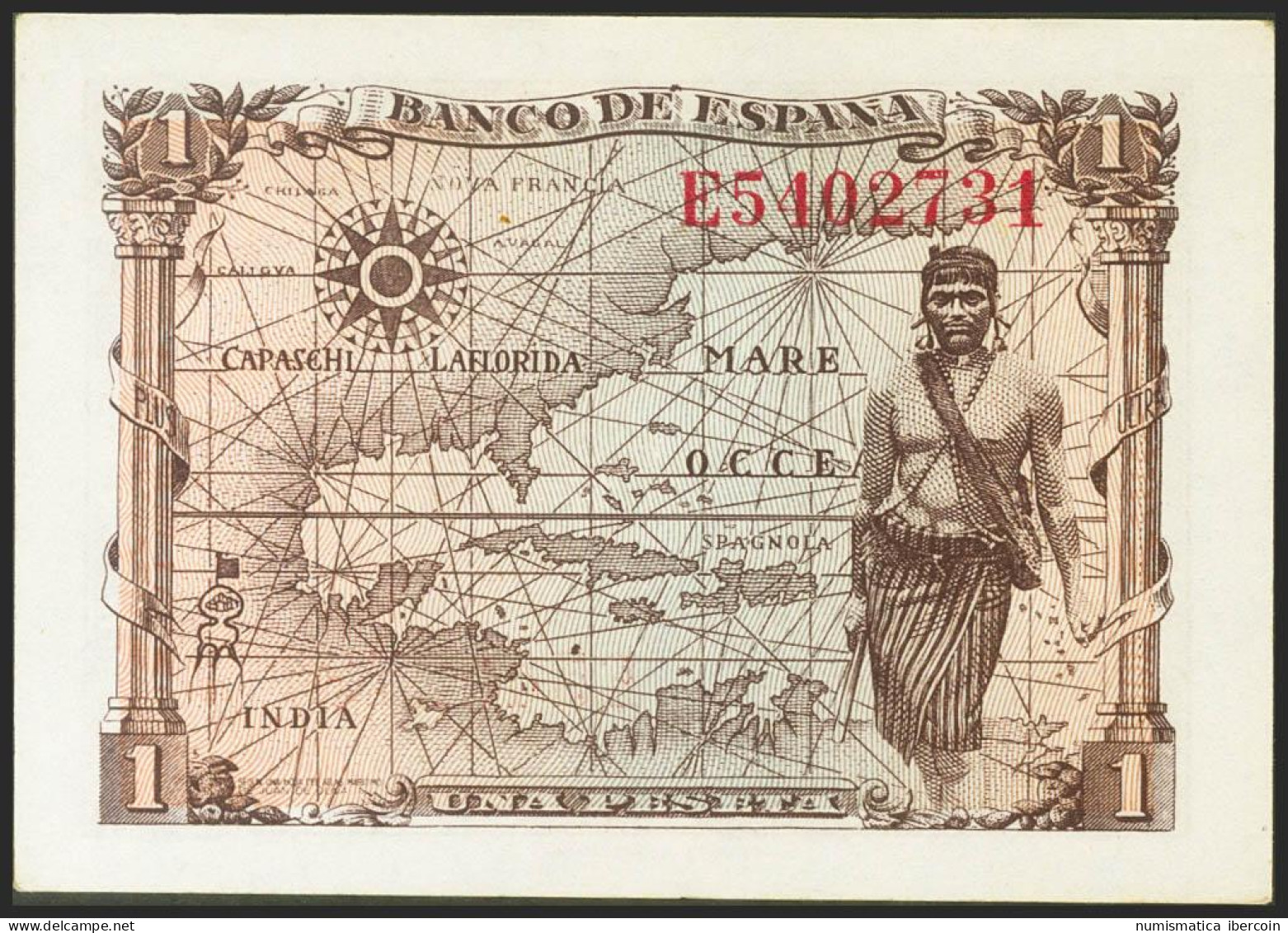 1 Peseta. 15 De Junio De 1945. Serie E. (Edifil 2021: 448a). Apresto Original.  - Other & Unclassified