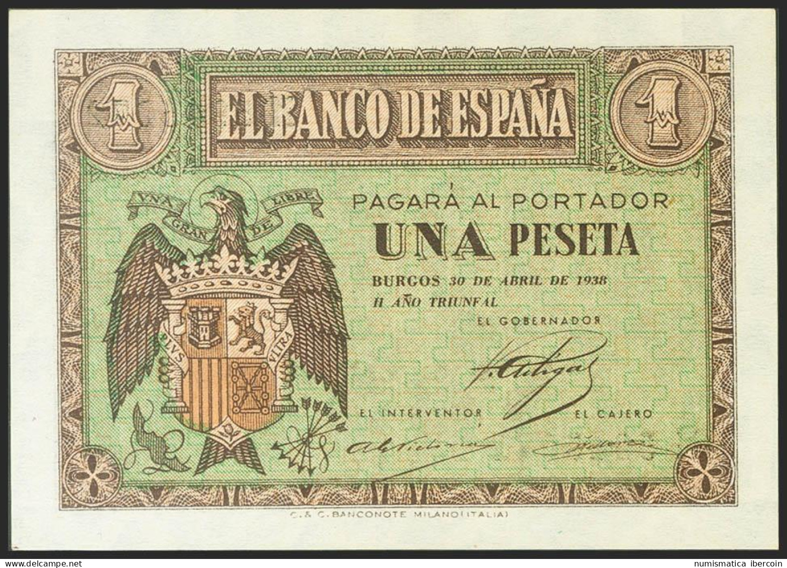 1 Peseta. 30 De Abril De 1938. Serie M. (Edifil 2021: 428a). Apresto Original.  - Otros & Sin Clasificación