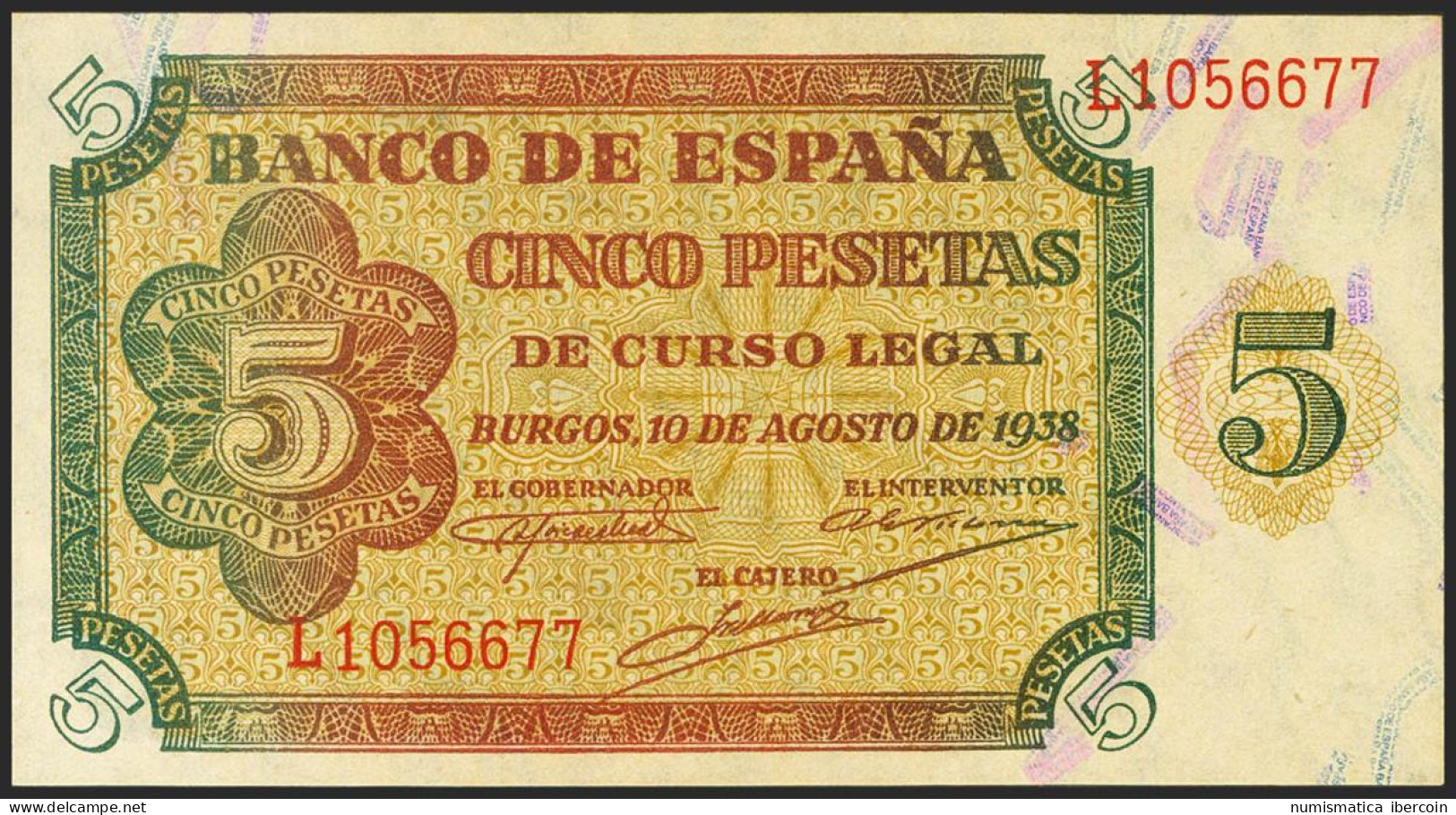 5 Pesetas. 10 De Agosto De 1938. Serie L. (Edifil 2021: 435a). Apresto Original - Autres & Non Classés