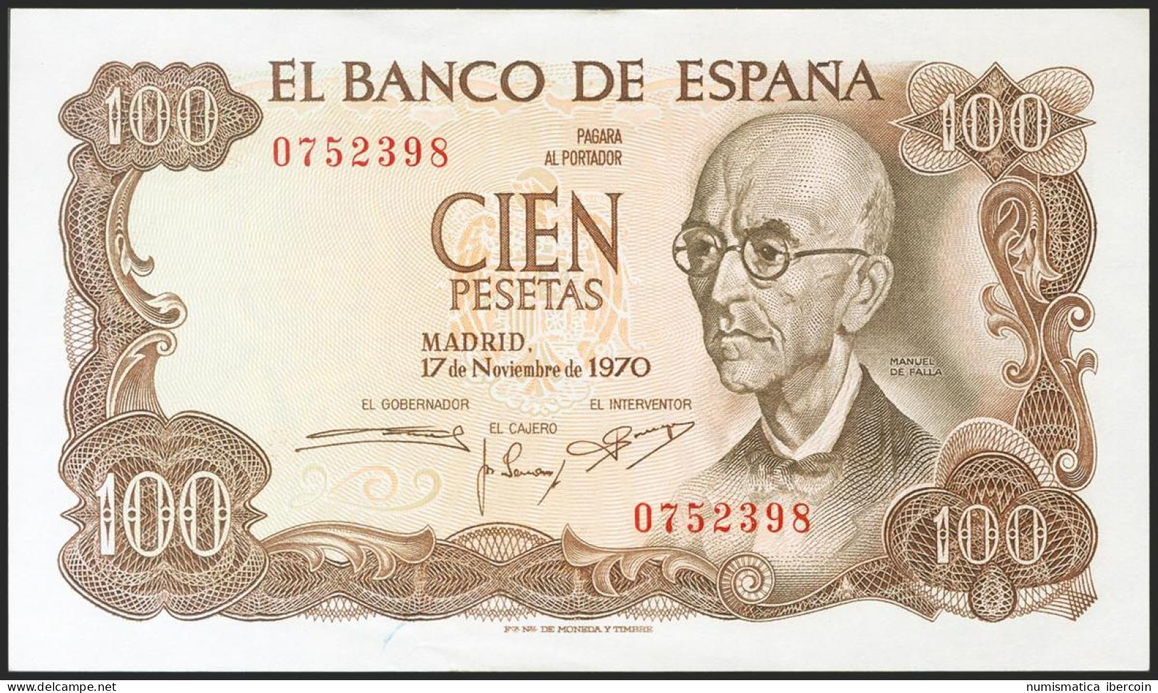 100 Pesetas. 17 De Noviembre De 1970. Sin Serie Y Numeración Baja. (Edifil 2021 - Autres & Non Classés