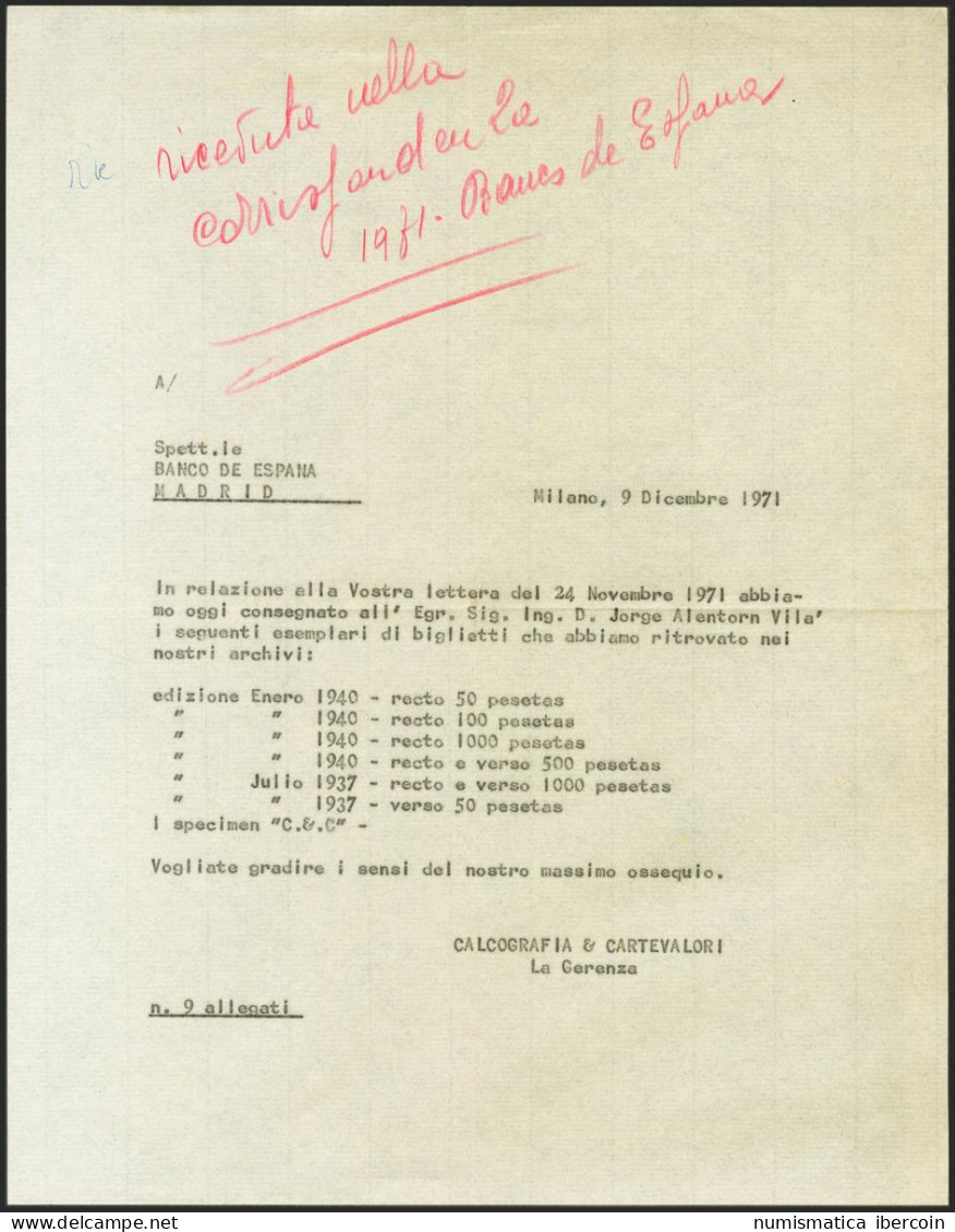 Carta De Cartevalori. 9 De Diciembre De 1971. Interesante Documento Histórico D - Autres & Non Classés