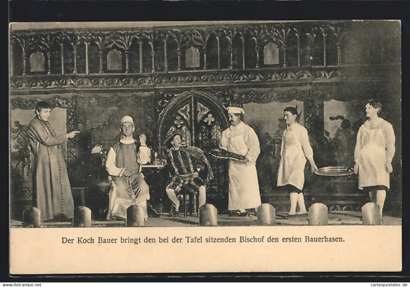 AK Freiberg, Bergarbeiterfest 1914, Festspiel, Koch Bauer Bringt Dem Bischof Den Ersten Bauerhasen  - Miniere